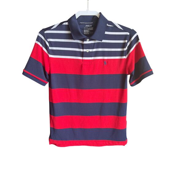 Polo Ralph Lauren Performance Shirt Boys Medium 10-12 Red White Blue Striped SS - Picture 1 of 6